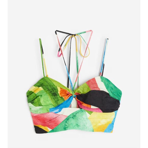 NEW! H&M Linen Blend Halter Crop Top Colorful SZ 10 - Picture 9 of 16